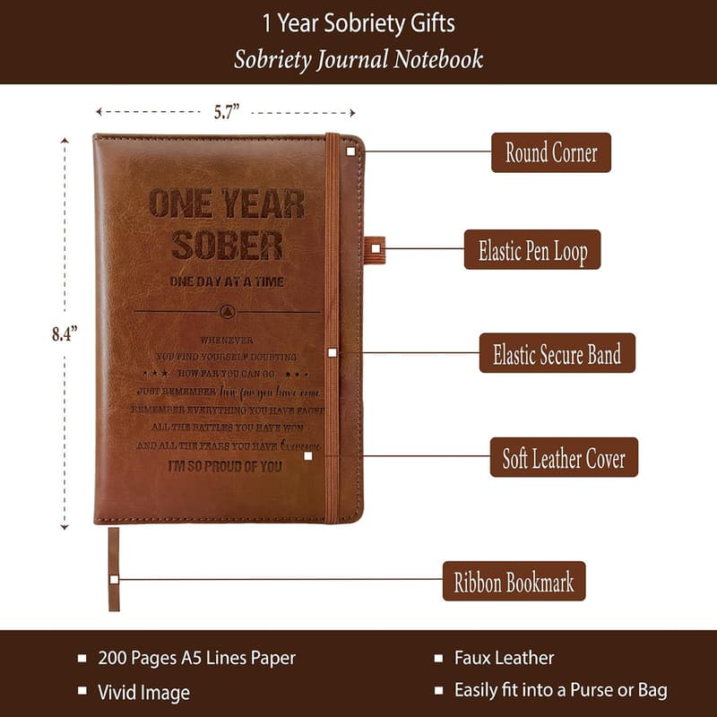One Year Sober Journal & Keychain Gift Set for Recovery