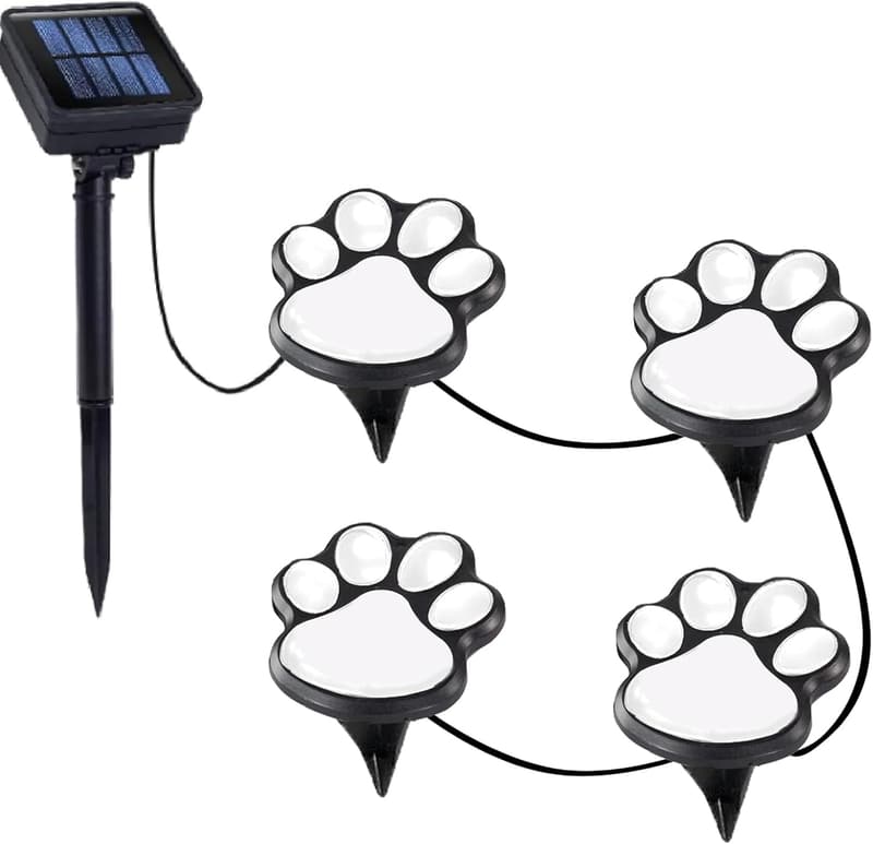 Paw Print Solar Garden Lights - Waterproof Pet Memorial Set (4)