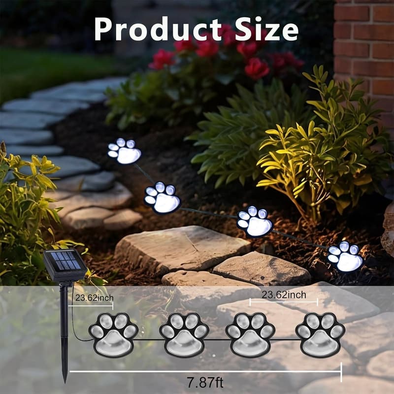 Paw Print Solar Garden Lights - Waterproof Pet Memorial Set (4)