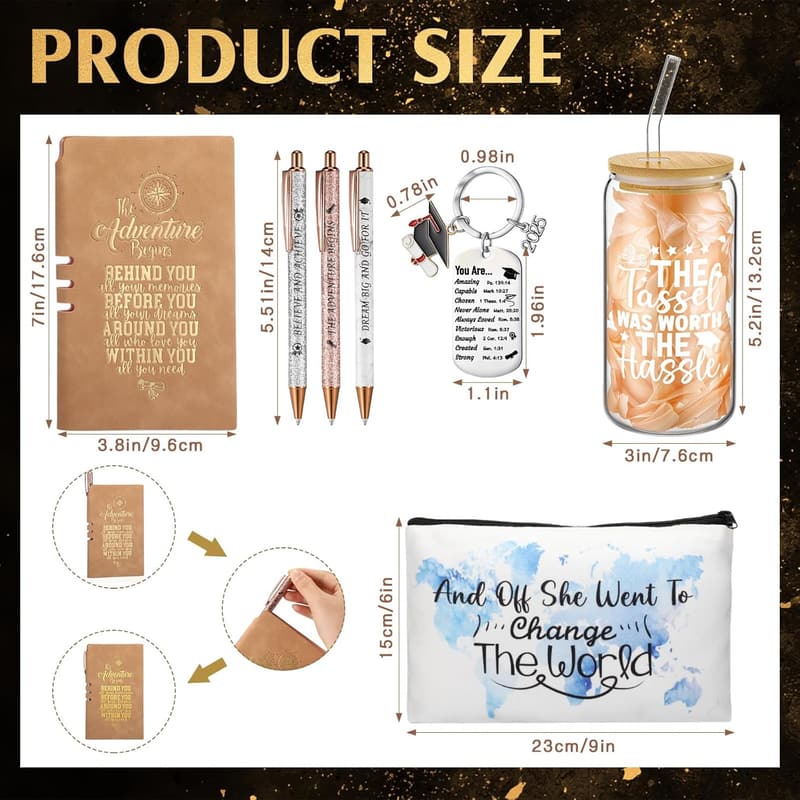 2025 Graduation Gift Set for Her - Glass Cup, Makeup Bag & More
