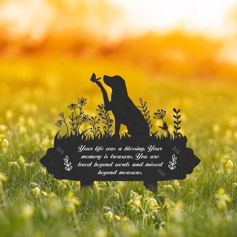 Memorial Dog Grave Marker with Waterproof Metal Plaque
