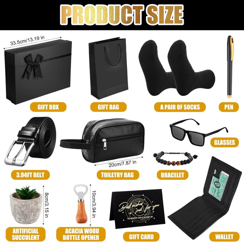 Men's Birthday Gift Basket - 13 Pieces with Tumblers, Wallet, and More