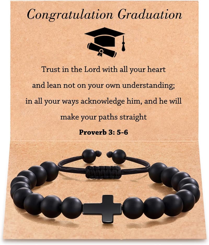 Graduation Gift: Natural Stone Cross Bracelet for Teens