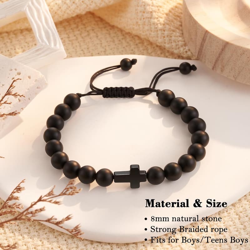 Graduation Gift: Natural Stone Cross Bracelet for Teens