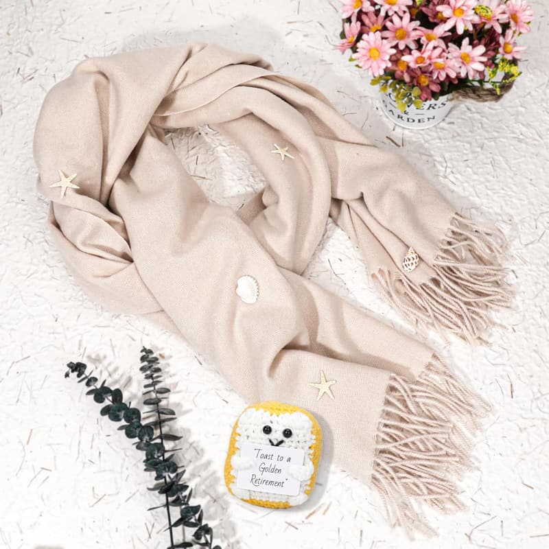Retirement Gift Basket for Women: Handmade Mug, Shawl & Bag