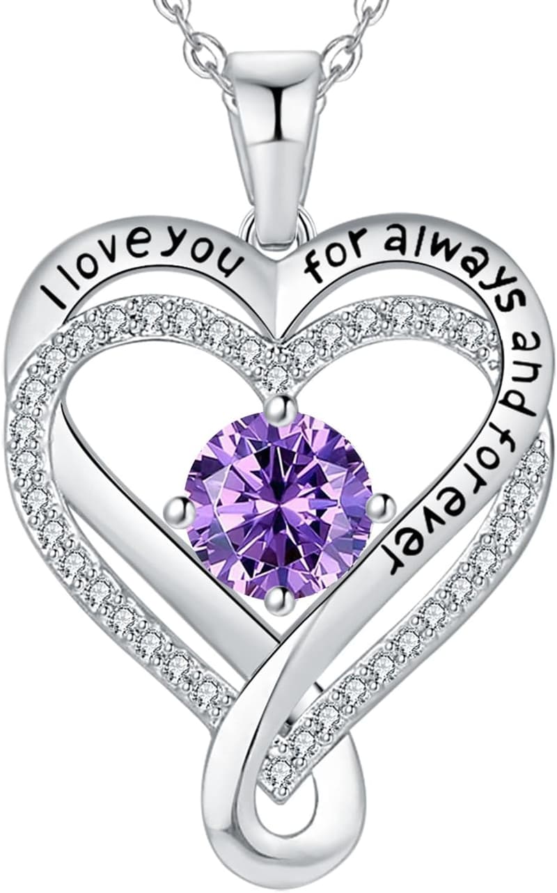 Infinity Heart Birthstone Necklace for Women - S925 Gift