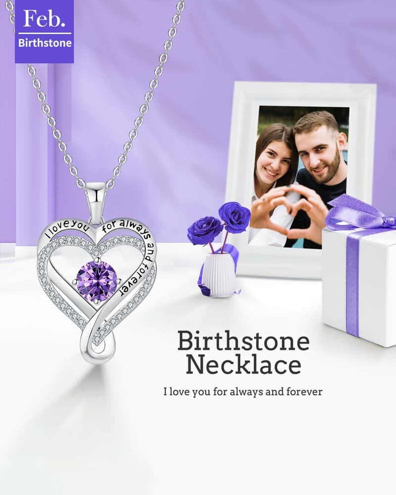 Infinity Heart Birthstone Necklace for Women - S925 Gift