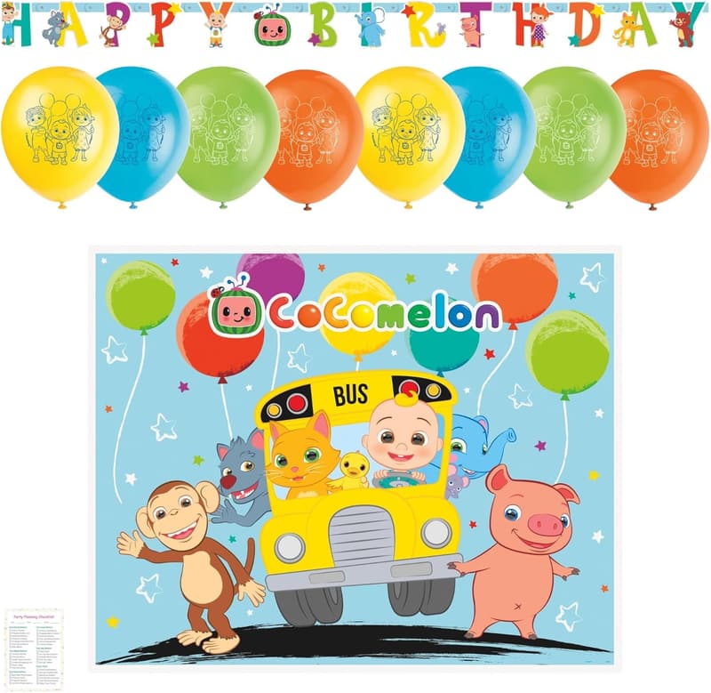 Cocomelon Birthday Decoration Bundle with Backdrop & Balloons