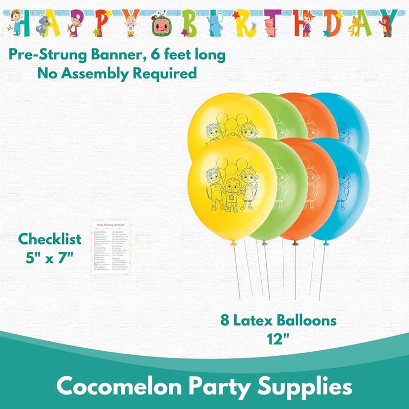 Cocomelon Birthday Decoration Bundle with Backdrop & Balloons