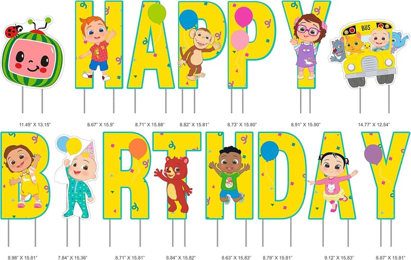 CoComelon Happy Birthday Yard Signs with Metal Stakes