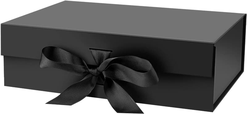 Black Gift Box with Lid, 10.5x7.5x3.1 Inches, Ribbon Closure