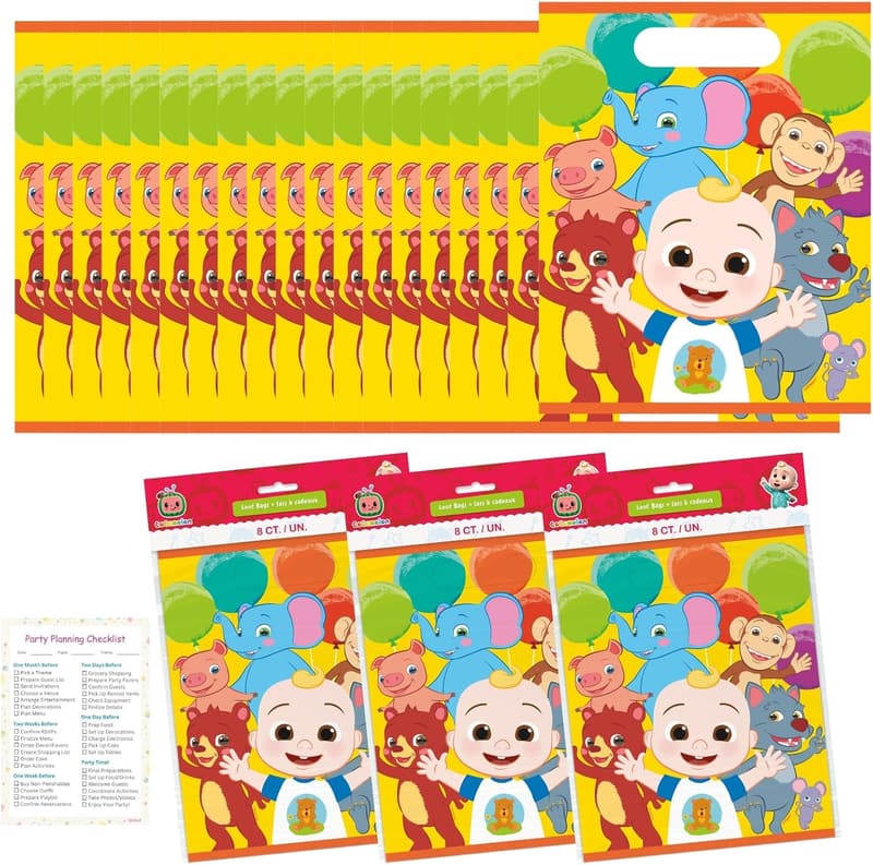 Cocomelon Birthday Party Favor Bags Set - 24 Plastic Bags