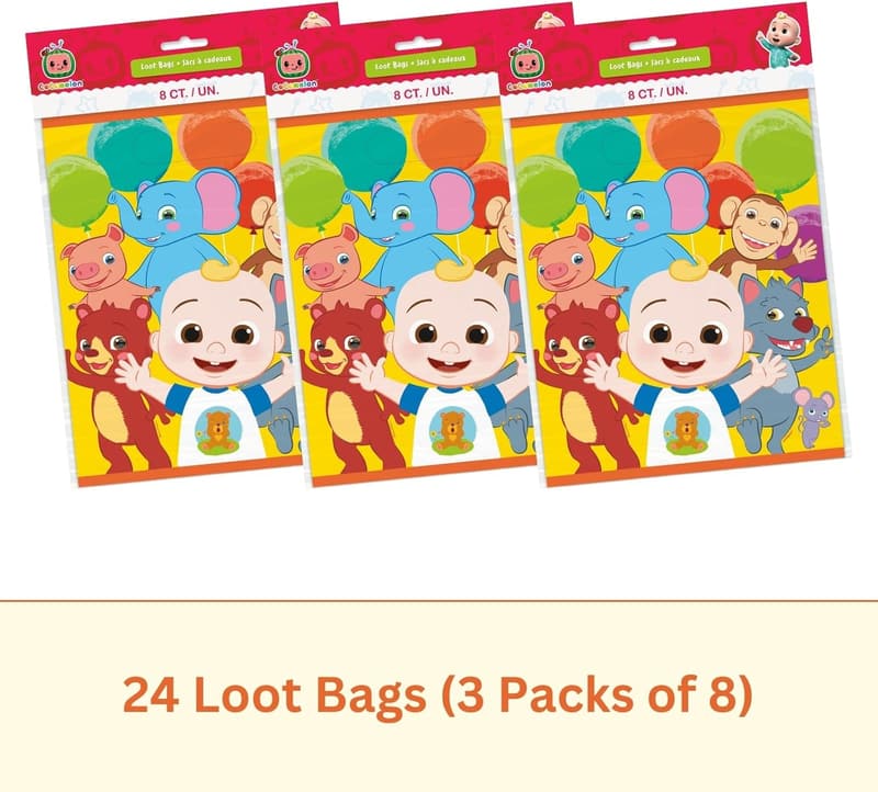 Cocomelon Birthday Party Favor Bags Set - 24 Plastic Bags