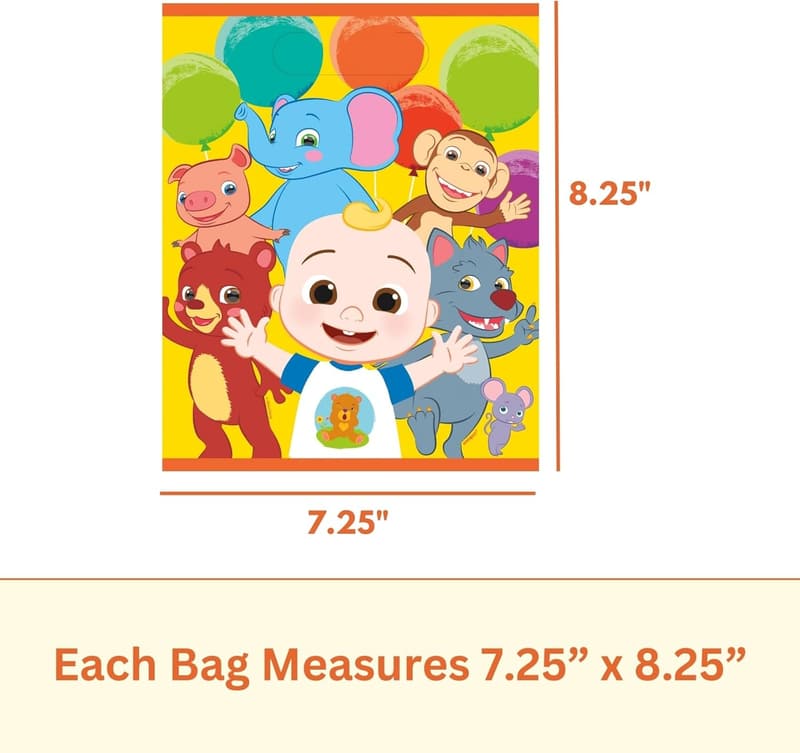 Cocomelon Birthday Party Favor Bags Set - 24 Plastic Bags