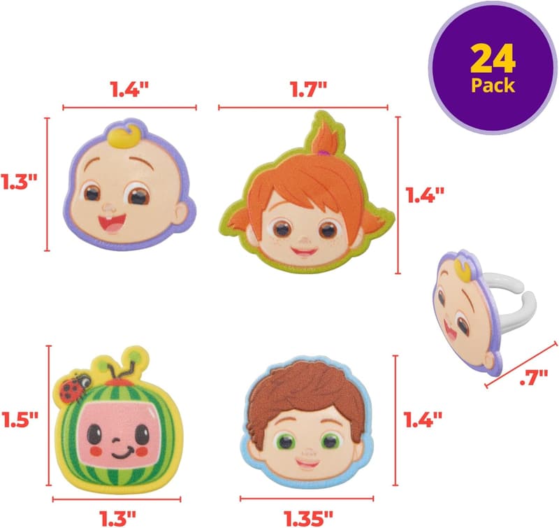 CoComelon Playtime Rings - 24 Cupcake Toppers for Kids