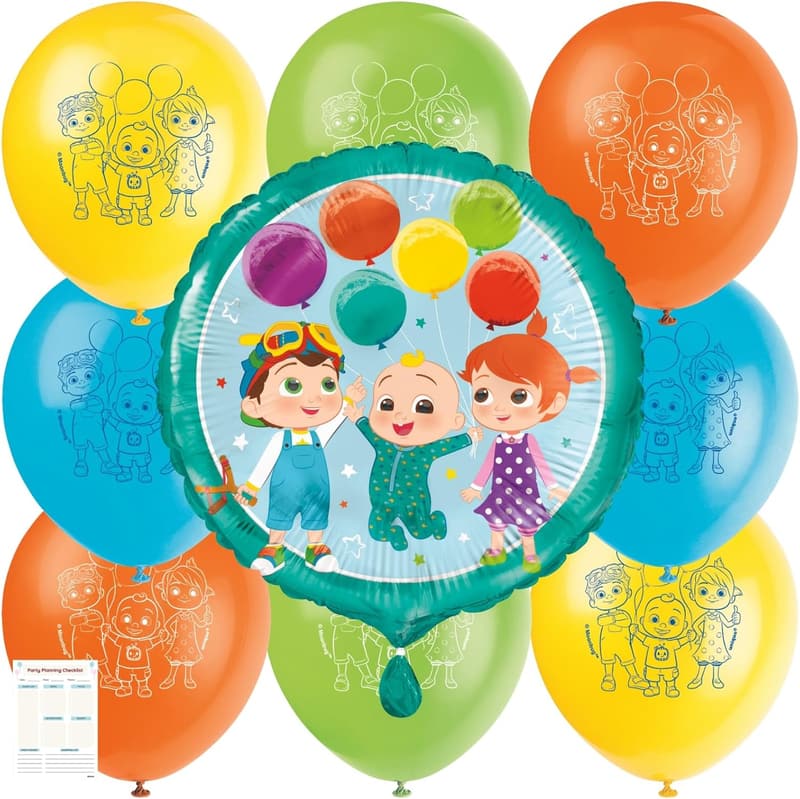 Cocomelon Birthday Balloon Bundle - 8 Latex & 1 Foil