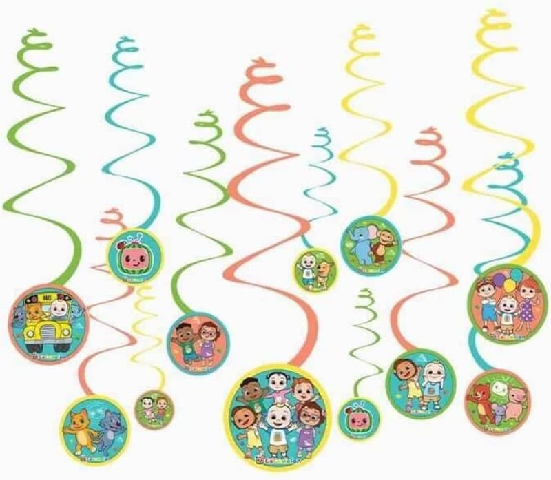 Cocomelon Swirl Decorations with Cutouts - 12 Pack