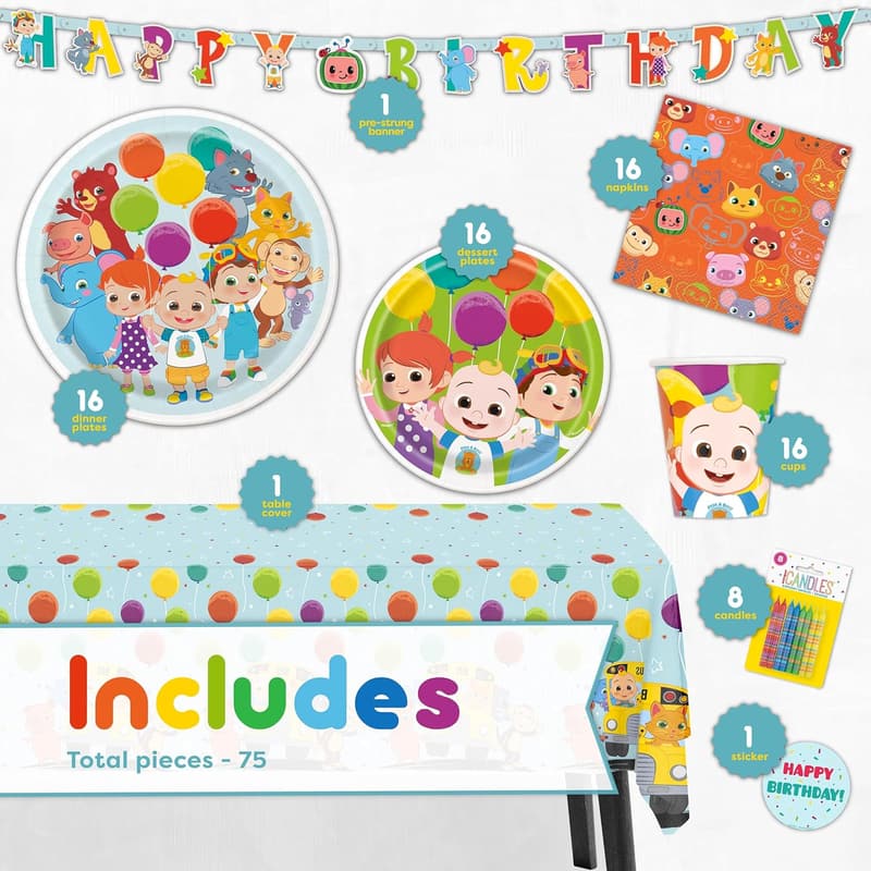 Cocomelon Birthday Party Supplies Set for 16 Guests