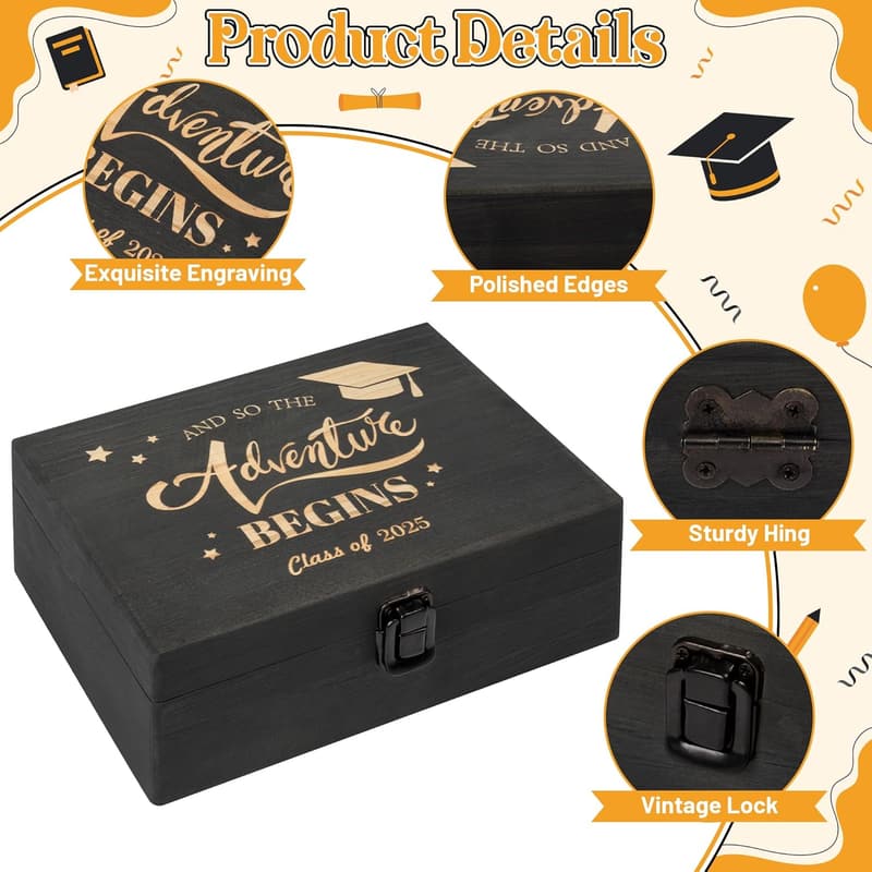 Graduation Engraved Wooden Memory Box for Class of 2025