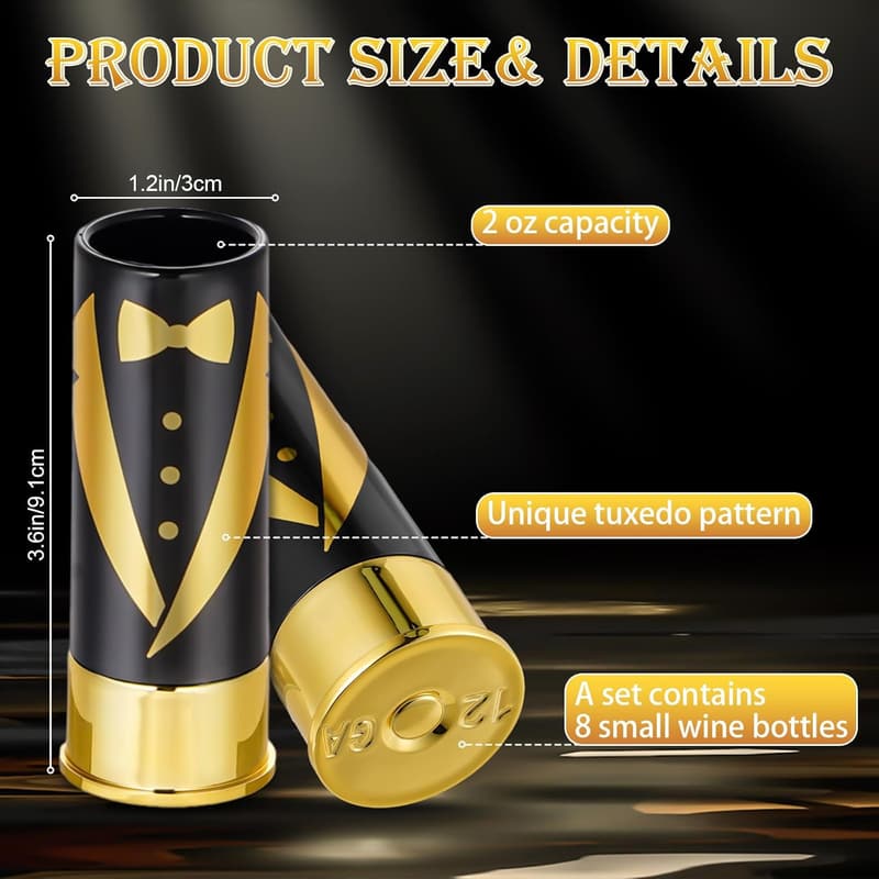 Groomsmen Gifts: 16-Piece Tuxedo Shot Glass Set with Bottle Opener