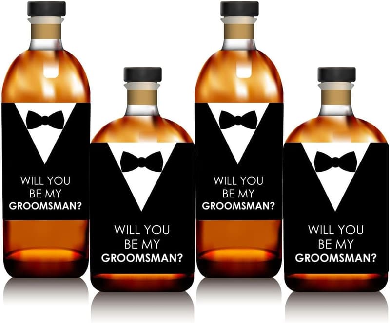Groomsman Gift - Whiskey/Wine Bottle Label Stickers Set of 4