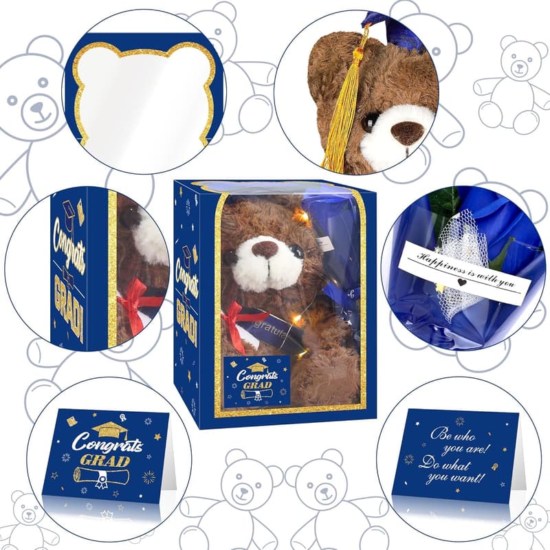 Graduation Gift Set: Stuffed Bear, Soap Flower & Congrats Card