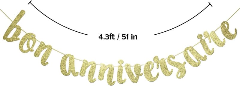 French Birthday Banner with Gold Glitter Happy Birthday Decor