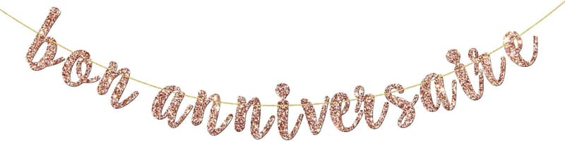 French-Themed Birthday Banner with Rose Gold Glitter Decor