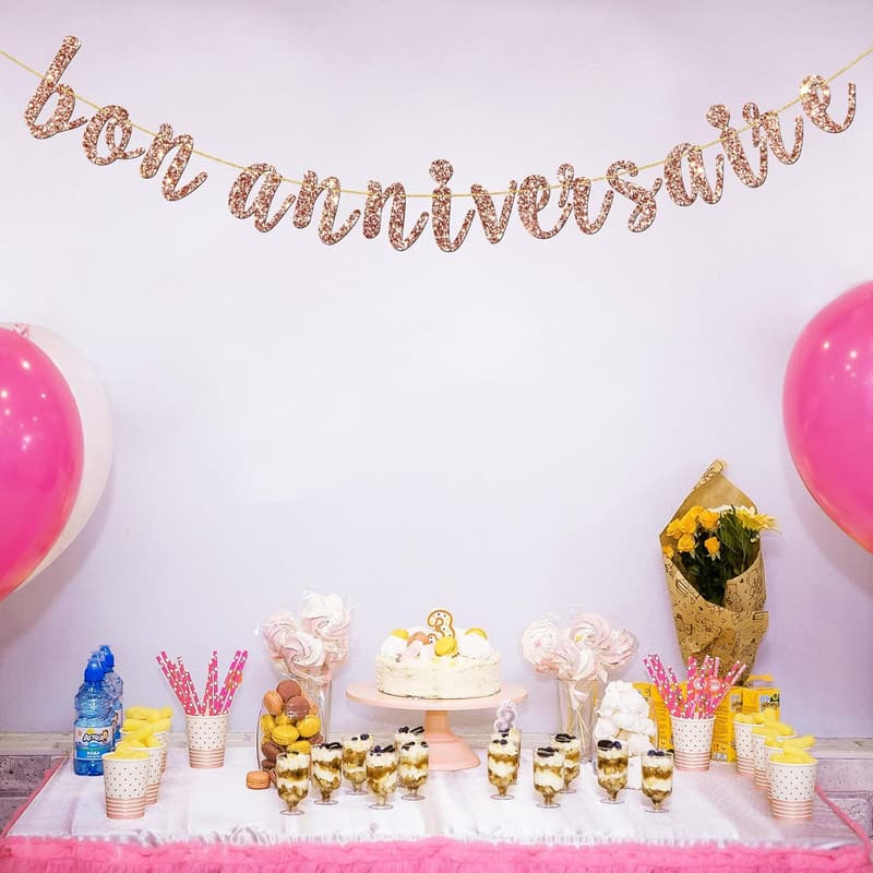 French-Themed Birthday Banner with Rose Gold Glitter Decor