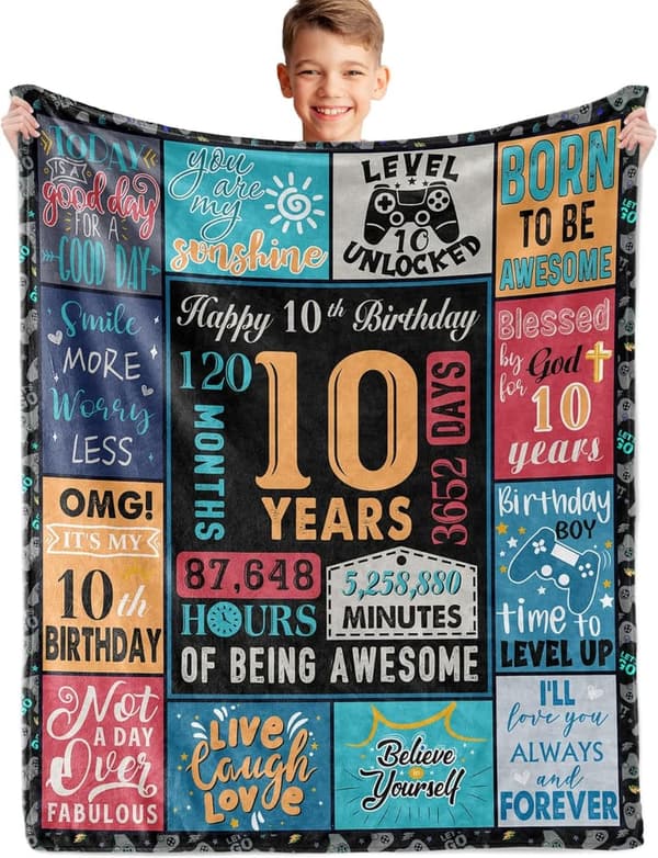 10th Birthday Cozy Blanket Gift for Boys, 60