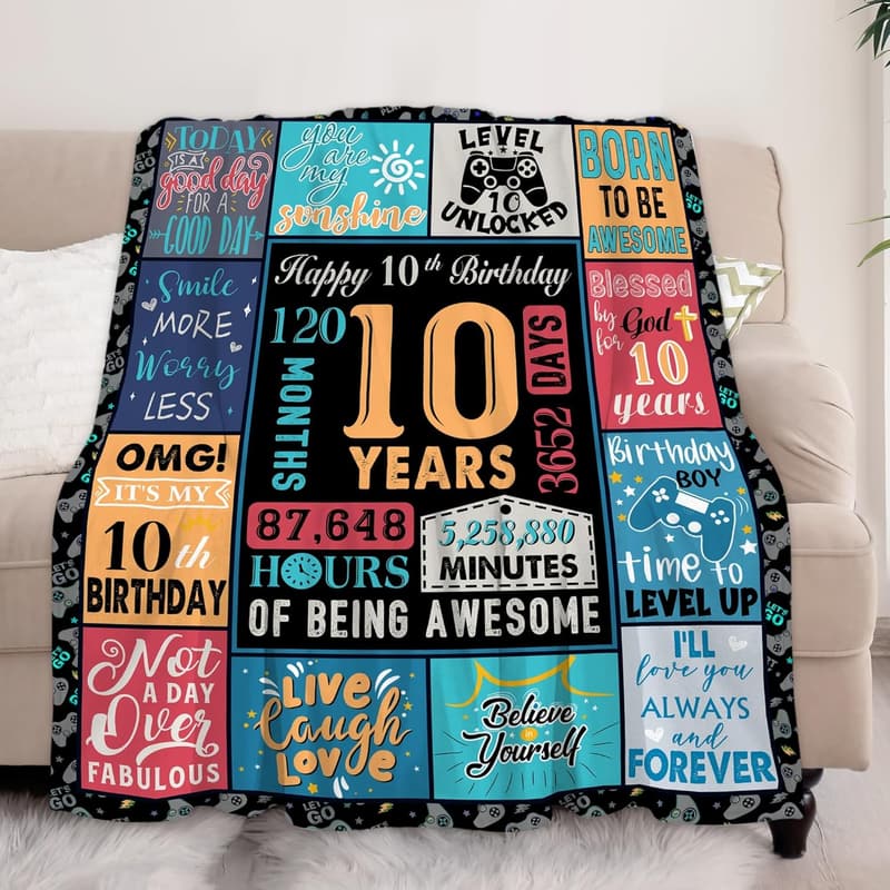 10th Birthday Cozy Blanket Gift for Boys, 60
