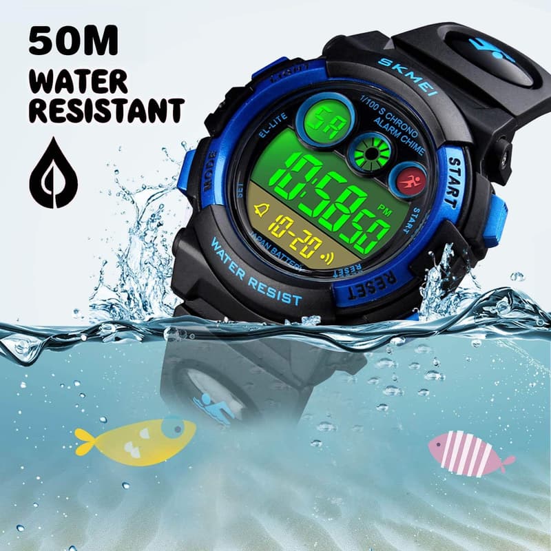 Kids Waterproof Digital Sport Watch with 7-Color LED Display