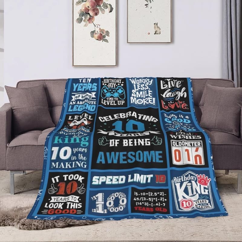 10th Birthday Warm Flannel Throw Blanket for Boys 50x40