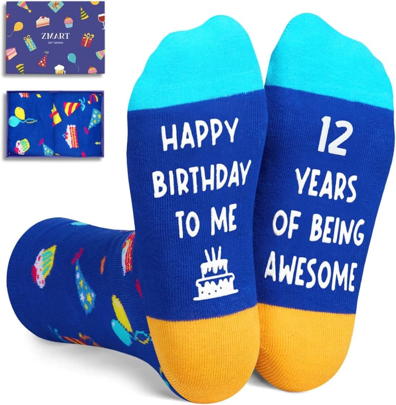 12th Birthday Gift - Fun Socks for Tween Boys & Girls