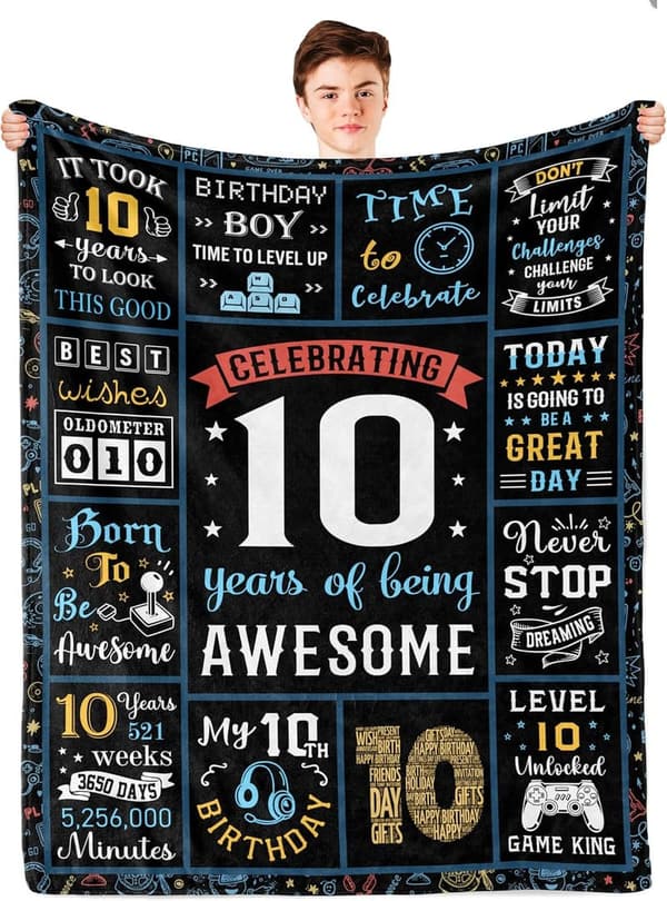 10th Birthday Gift Blanket for Boys, 60x50in