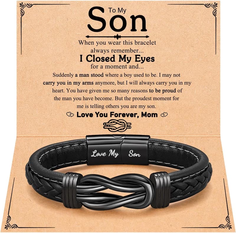 Men's Leather Bracelet for Son, Grandson, Nephew - Birthday Gift