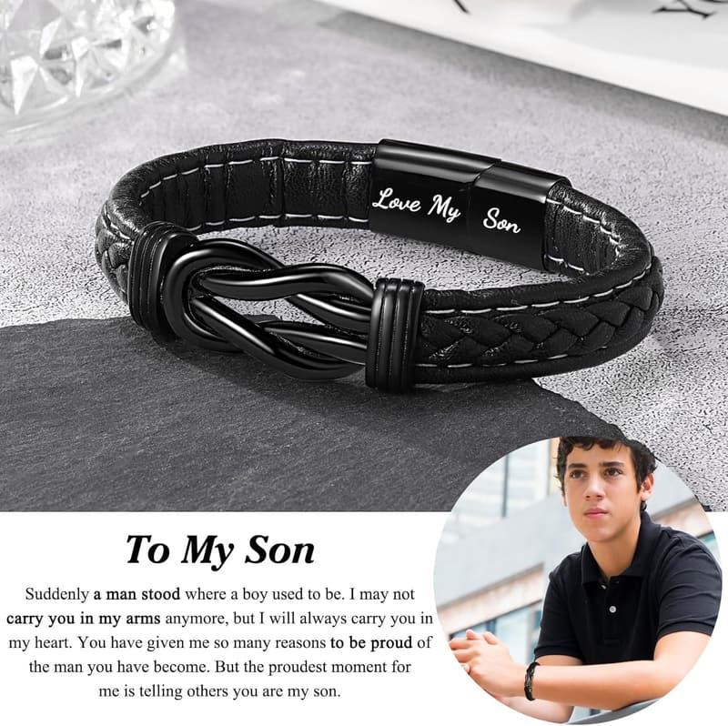 Men's Leather Bracelet for Son, Grandson, Nephew - Birthday Gift