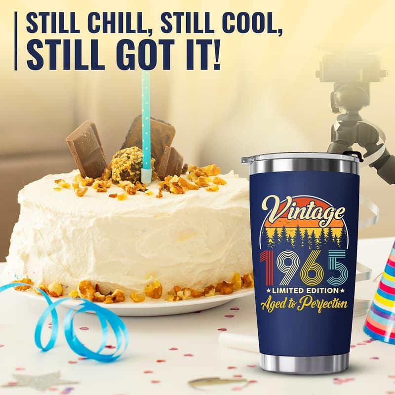 60th Birthday Navy Tumbler Gift for Men and Women