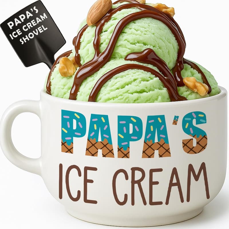 Father's Day Ceramic Ice Cream Bowl Set with Shovel Spoon