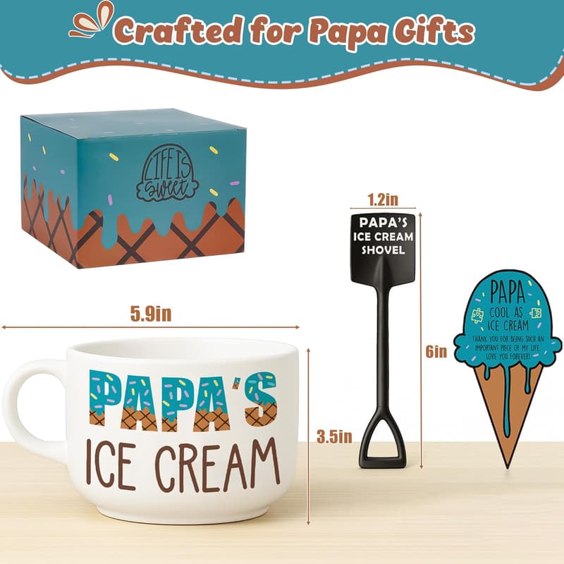 Father's Day Ceramic Ice Cream Bowl Set with Shovel Spoon