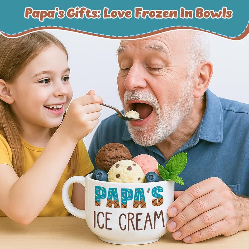 Father's Day Ceramic Ice Cream Bowl Set with Shovel Spoon