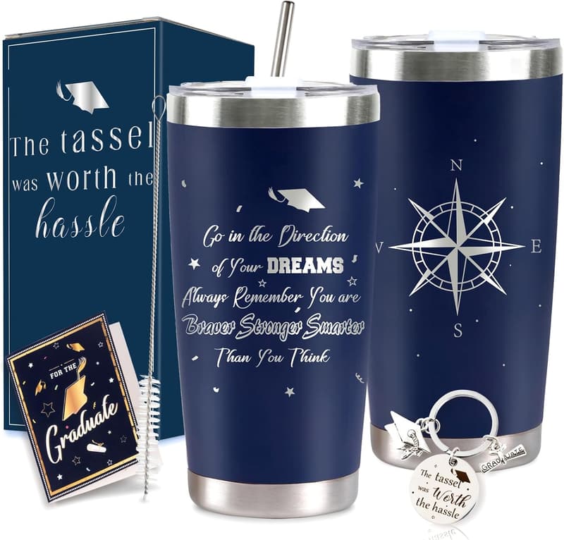 2025 Graduation Gift: Navy Blue 20 oz Tumbler Set for Him