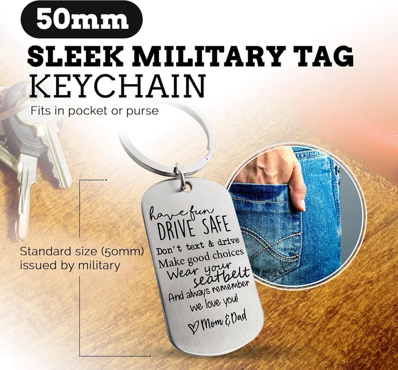 16th Birthday Drive Safe Keychain for Son from Mom