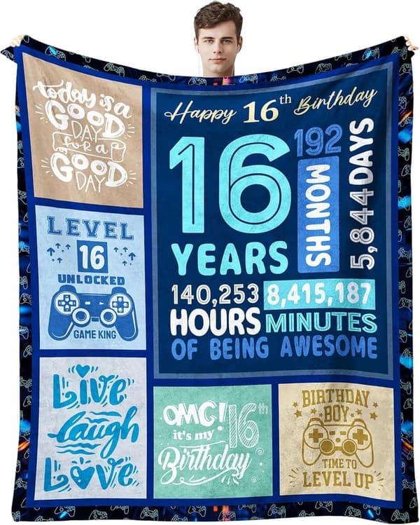 16th Birthday Throw Blanket for Boys - 60