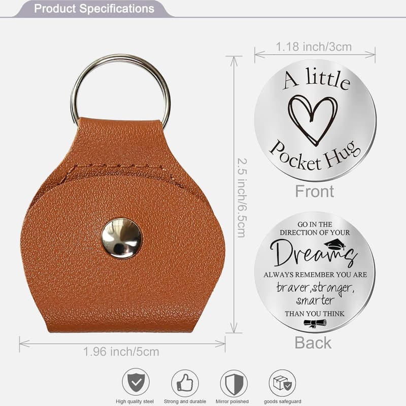 Inspirational Pocket Hug Token with Leather Keychain for Men
