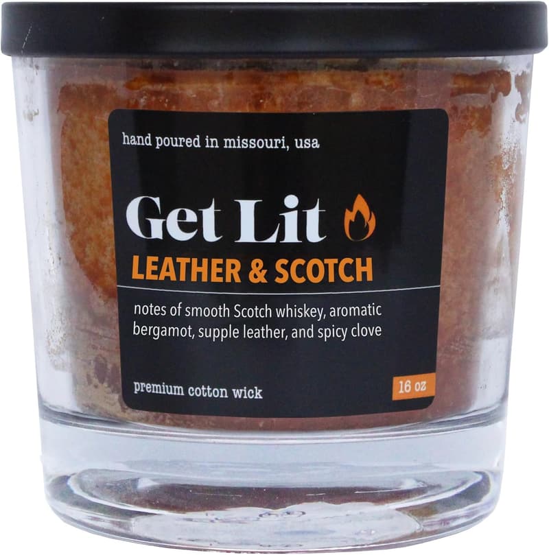Leather & Scotch Scented Candle | 16oz Double Wick Gift