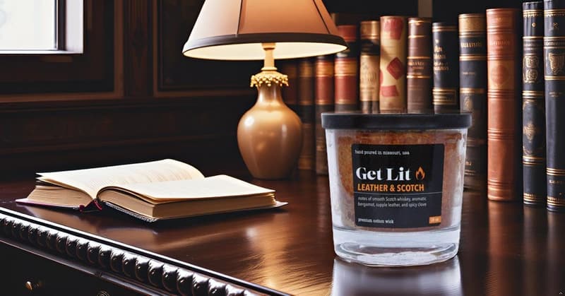 Leather & Scotch Scented Candle | 16oz Double Wick Gift