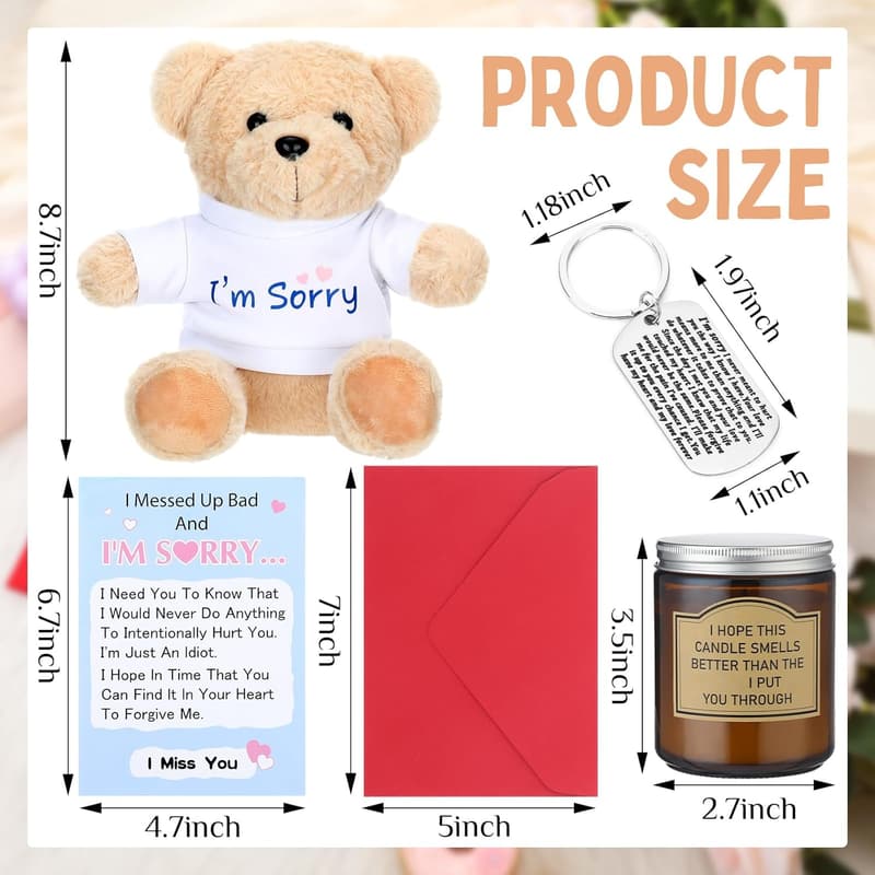 I'm Sorry Gift Set with Plush Bear, Candle, Card & Keychain