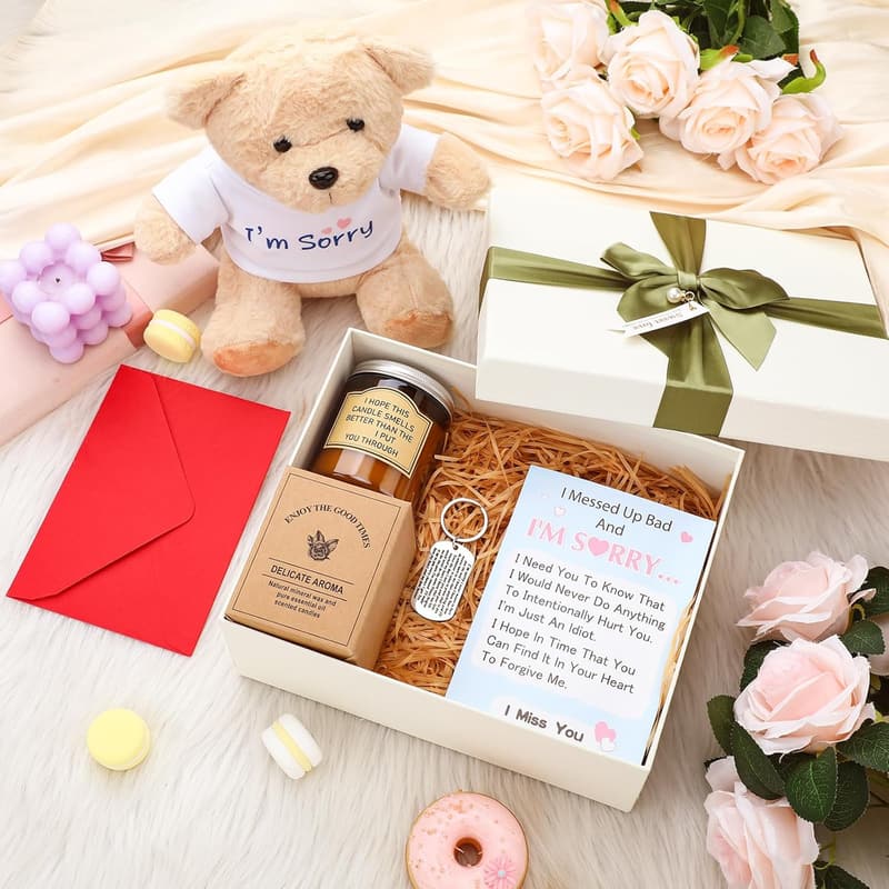 I'm Sorry Gift Set with Plush Bear, Candle, Card & Keychain