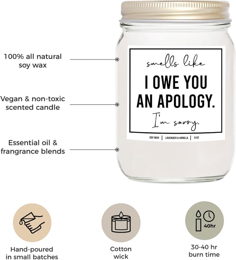 Apology Candle Gift for Her - Lavender & Vanilla 8oz
